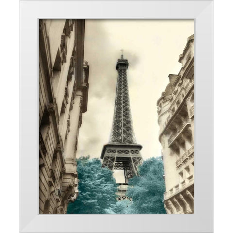 Teal Eiffel Tower 1 White Modern Wood Framed Art Print by Poinski, Dianne