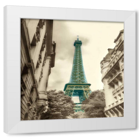 Teal Eiffel Tower 2 White Modern Wood Framed Art Print by Poinski, Dianne