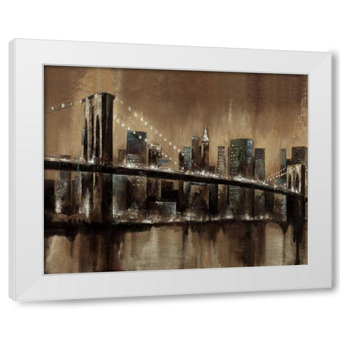 Brooklyn After Dark White Modern Wood Framed Art Print by Sunny