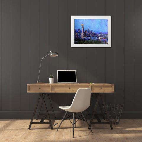 Seattle at Night White Modern Wood Framed Art Print by Ghanooni, Sarah