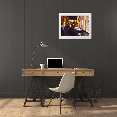 Gondola Night White Modern Wood Framed Art Print by Ghanooni, Sarah