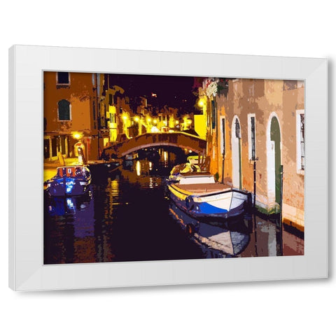 Gondola Night White Modern Wood Framed Art Print by Ghanooni, Sarah