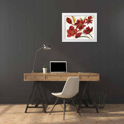 Red Flora White Modern Wood Framed Art Print by Haynes, Smith