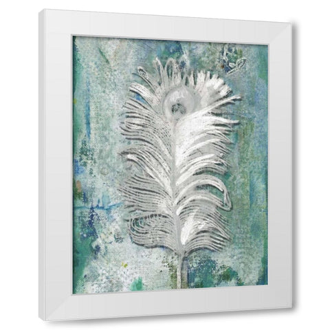 Silvery Peacock 1 White Modern Wood Framed Art Print by Haynes, Smith