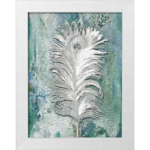 Silvery Peacock 1 White Modern Wood Framed Art Print by Haynes, Smith