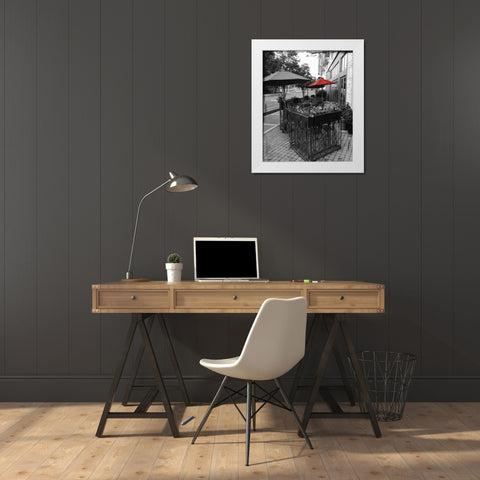 Red Restaurant Umbrella Pop White Modern Wood Framed Art Print by Lewis, Sheldon