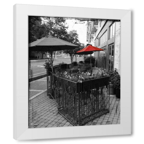 Red Restaurant Umbrella Pop White Modern Wood Framed Art Print by Lewis, Sheldon