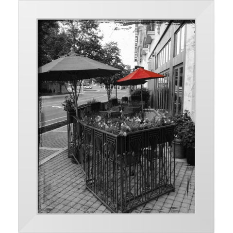 Red Restaurant Umbrella Pop White Modern Wood Framed Art Print by Lewis, Sheldon