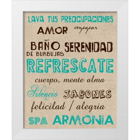 Spanish Typography Bath White Modern Wood Framed Art Print by Lewis, Sheldon