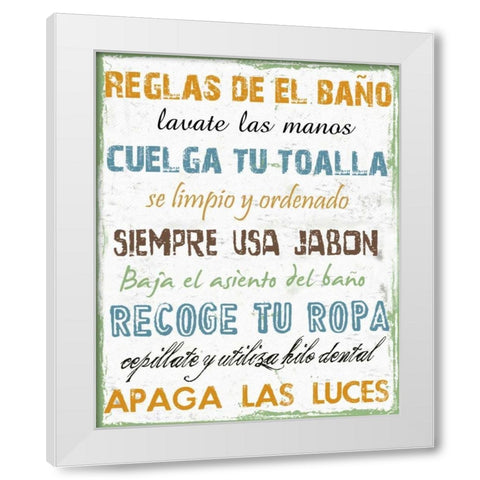 Spanish Bath Rules White Modern Wood Framed Art Print by Lewis, Sheldon