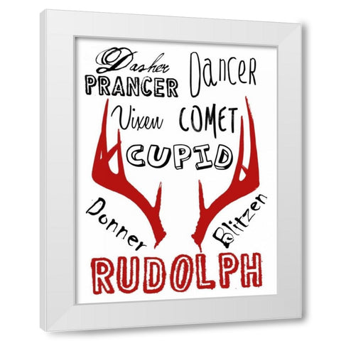 Santas Reindeer White Modern Wood Framed Art Print by Lewis, Sheldon