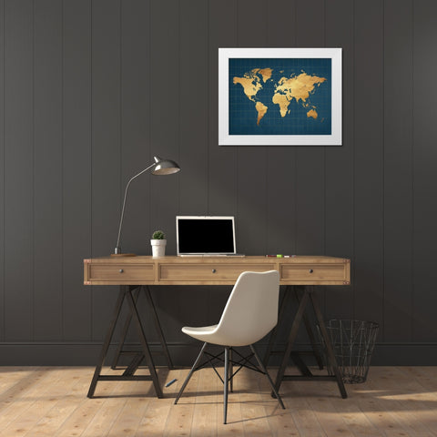 The World Grid White Modern Wood Framed Art Print by Lewis, Sheldon