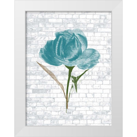Blue Brick Floral 2 White Modern Wood Framed Art Print by Lewis, Sheldon