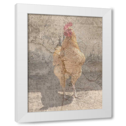 Traveling Rooster White Modern Wood Framed Art Print by Lewis, Sheldon