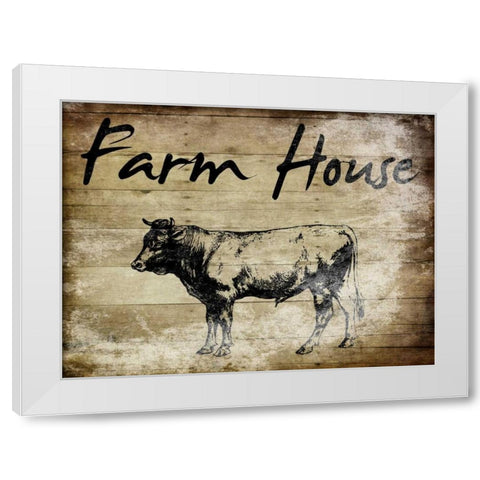 Farm House Bull White Modern Wood Framed Art Print by Lewis, Sheldon