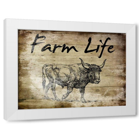 Farm Life Bull White Modern Wood Framed Art Print by Lewis, Sheldon