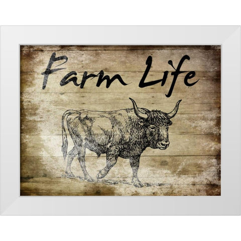Farm Life Bull White Modern Wood Framed Art Print by Lewis, Sheldon
