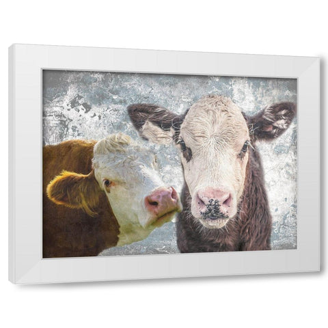 Two Moo White Modern Wood Framed Art Print by Lewis, Sheldon