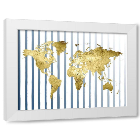 Striped Map White Modern Wood Framed Art Print by Lewis, Sheldon
