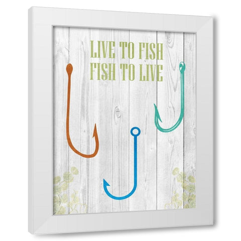 Live To Fish White Modern Wood Framed Art Print by Lewis, Sheldon