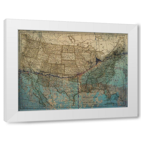 Blue Blue Map America White Modern Wood Framed Art Print by Lewis, Sheldon