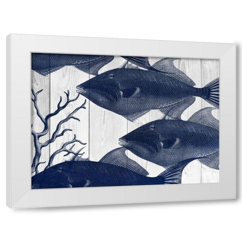 Blue Fishe White Modern Wood Framed Art Print by Lewis, Sheldon