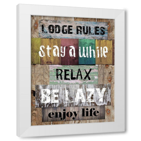 Lodge Rules White Modern Wood Framed Art Print by Lewis, Sheldon