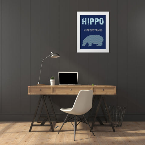 Hippo White Modern Wood Framed Art Print by Lewis, Sheldon