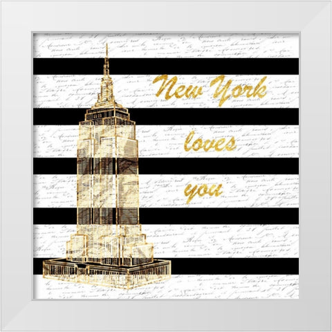 Golden New York Romance White Modern Wood Framed Art Print by Lewis, Sheldon