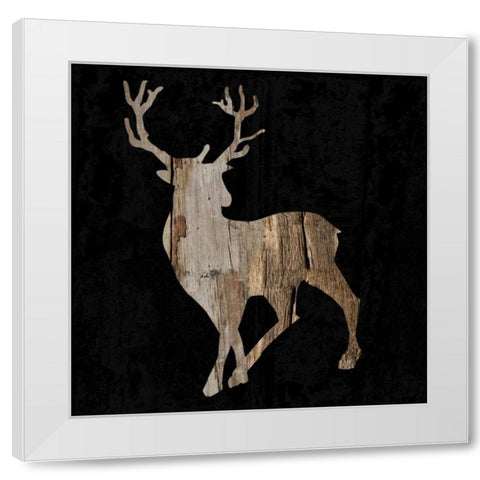 Buck Hunt Silhouette White Modern Wood Framed Art Print by Lewis, Sheldon