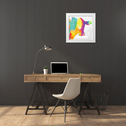 Colorful Moo White Modern Wood Framed Art Print by Lewis, Sheldon