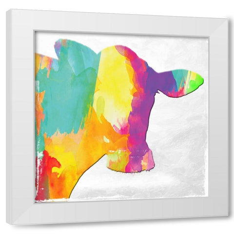 Colorful Moo White Modern Wood Framed Art Print by Lewis, Sheldon