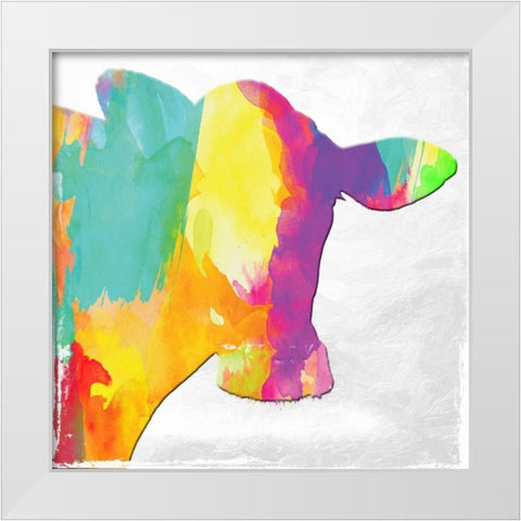 Colorful Moo White Modern Wood Framed Art Print by Lewis, Sheldon