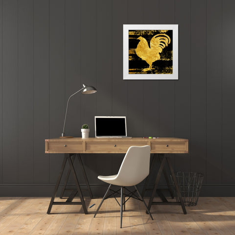 Gold Rush Rooster White Modern Wood Framed Art Print by Lewis, Sheldon