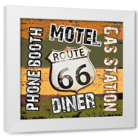 Route 66 Comforts White Modern Wood Framed Art Print by Lewis, Sheldon