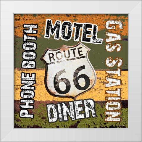 Route 66 Comforts White Modern Wood Framed Art Print by Lewis, Sheldon