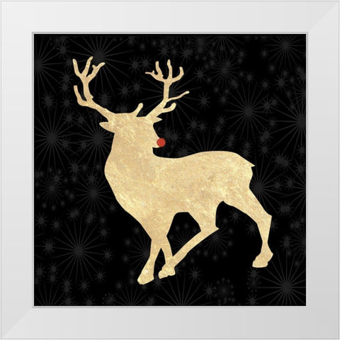 Run Run Rudolph Gold Tone White Modern Wood Framed Art Print by Lewis, Sheldon