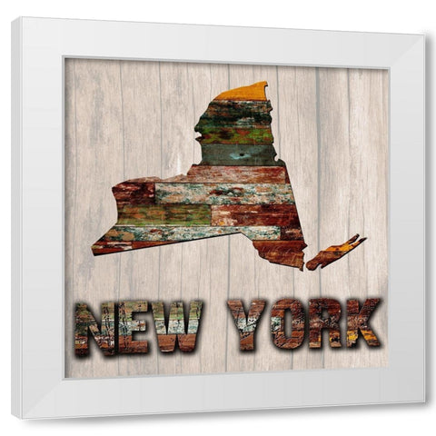 New York Wooden Map White Modern Wood Framed Art Print by Lewis, Sheldon
