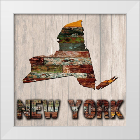 New York Wooden Map White Modern Wood Framed Art Print by Lewis, Sheldon