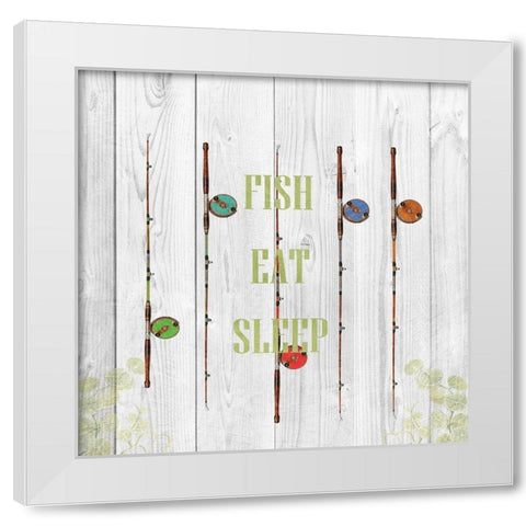 Fish Eat Sleep White Modern Wood Framed Art Print by Lewis, Sheldon