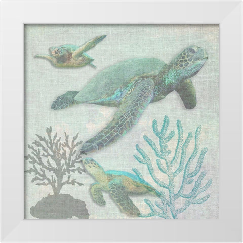 Turtles White Modern Wood Framed Art Print by Lewis, Sheldon