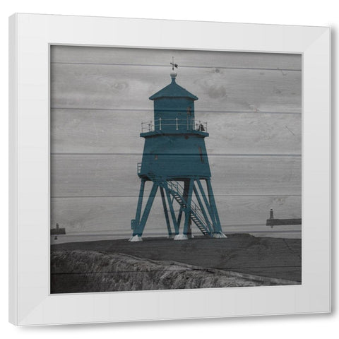 Lighthouse Blue White Modern Wood Framed Art Print by Lewis, Sheldon