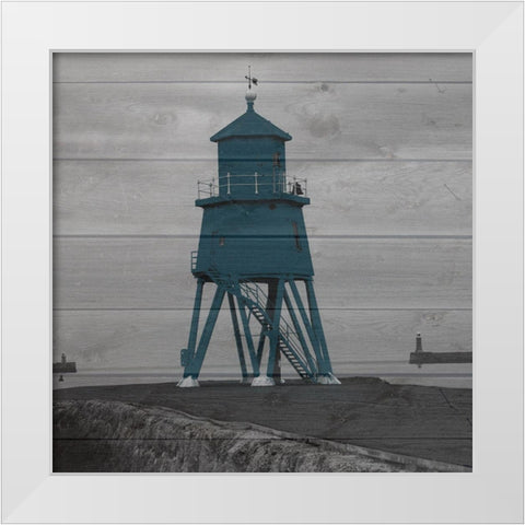 Lighthouse Blue White Modern Wood Framed Art Print by Lewis, Sheldon