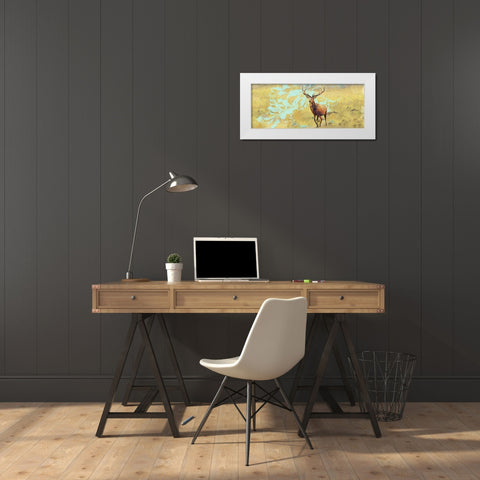 Stag With Magnolia White Modern Wood Framed Art Print by Butcher, Sarah