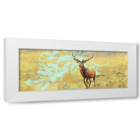 Stag With Magnolia White Modern Wood Framed Art Print by Butcher, Sarah