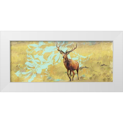 Stag With Magnolia White Modern Wood Framed Art Print by Butcher, Sarah