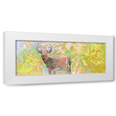 Deer With Magnolia White Modern Wood Framed Art Print by Butcher, Sarah