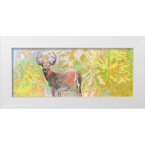 Deer With Magnolia White Modern Wood Framed Art Print by Butcher, Sarah