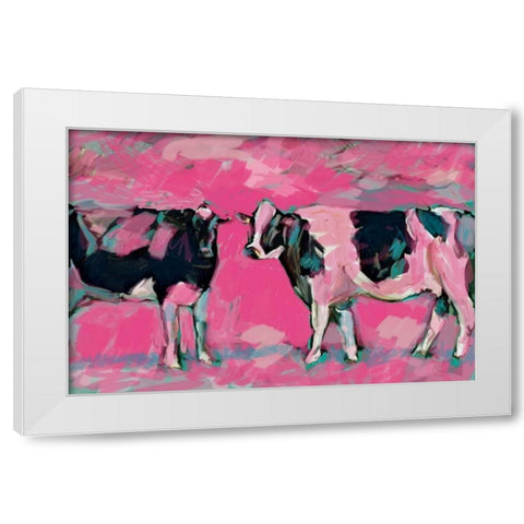 Pink Cows 1 White Modern Wood Framed Art Print by Butcher, Sarah