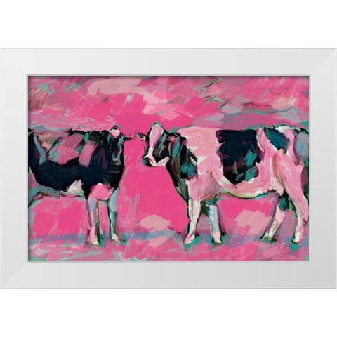 Pink Cows 1 White Modern Wood Framed Art Print by Butcher, Sarah